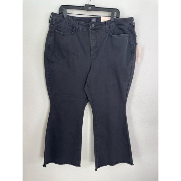 NEW NYDJ Womens Plus 20W Ava Flare Jeans Black Trinity Raw Hem Denim Lift Tuck - Picture 1 of 12